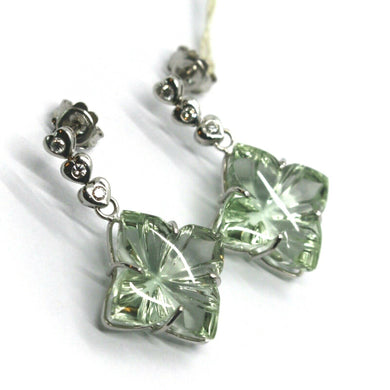 18k white gold pendant earrings diamond heart prasiolite flower cut 32.5 carats.