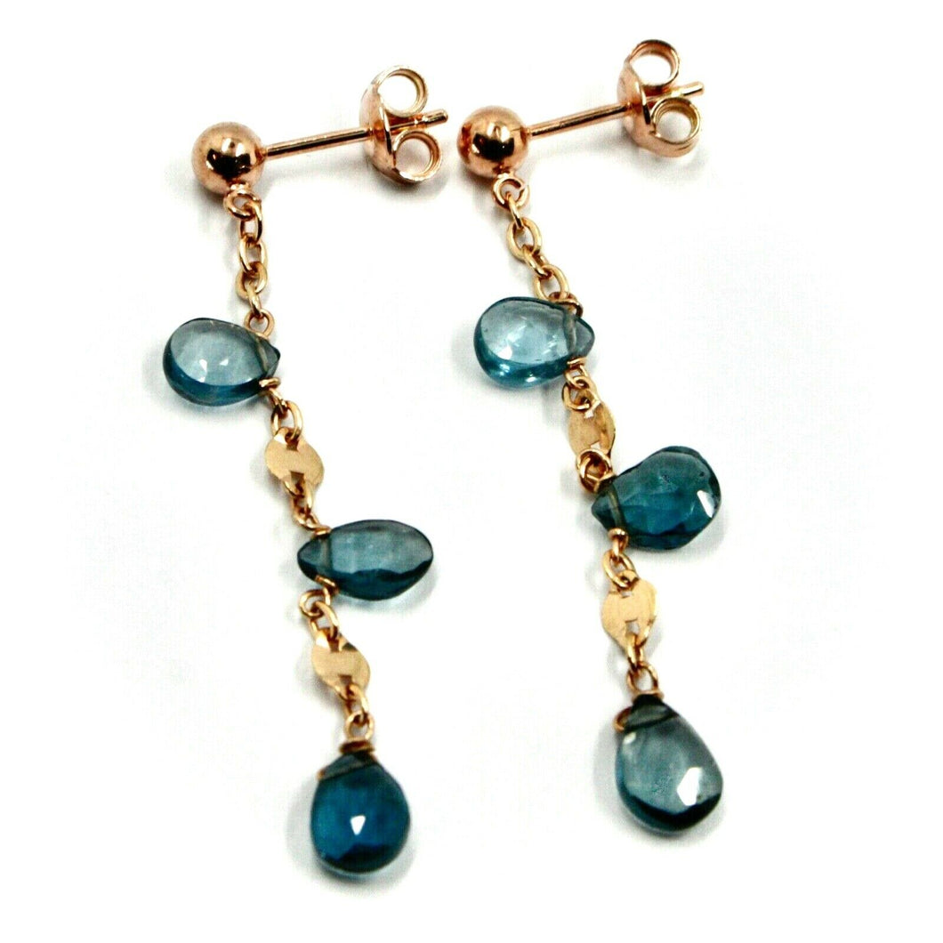 solid 18k rose gold pendant earrings, london blue topaz drops, length 5cm 2