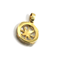 Load image into Gallery viewer, Solid 18k yellow gold marine compass wind rose round pendant, diameter 15mm.
