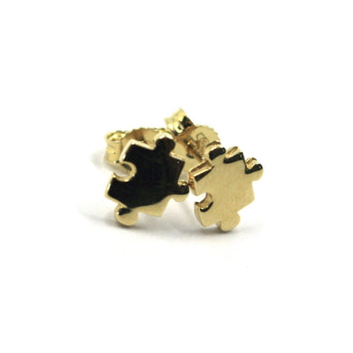 SOLID 18K YELLOW GOLD EARRINGS, SMALL 7x9mm PUZZLE PIECES, FLAT, MADE IN ITALY.