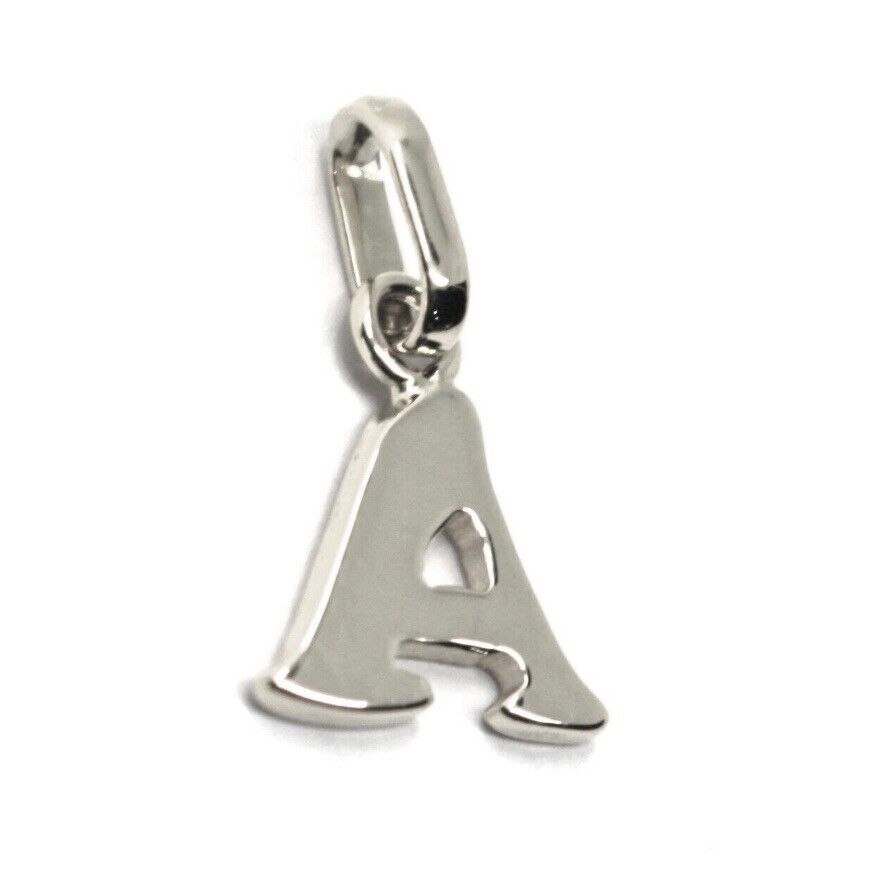 solid 18k white gold charm pendant small initial letter A, 10mm, 0.4 inches.