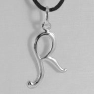 18k white gold pendant charm initial letter R, made in Italy 1.0 inches, 25 mm.