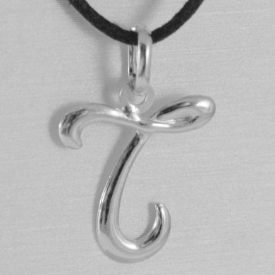 18k white gold pendant charm initial letter T, made in Italy 0.9 inches, 22 mm.