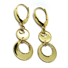 Load image into Gallery viewer, 18K YELLOW GOLD PENDANT EARRINGS DOUBLE WORKED CIRCLE DISC, SHINY, 4cm 1.57&quot;

