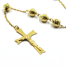 Load image into Gallery viewer, 18k yellow gold rosary necklace miraculous medal Jesus Cross diamond cut spheres.
