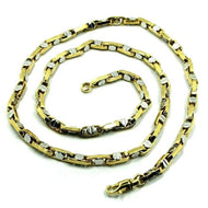 18K YELLOW WHITE GOLD CHAIN 4.5mm ROUNDED OVAL LINK WITH CENTRAL BUTTON 50cm 20
