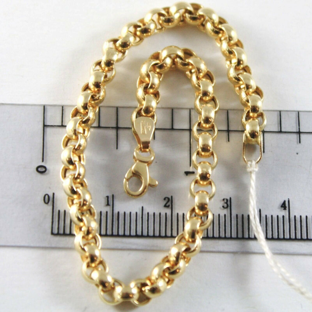 18K YELLOW GOLD BRACELET 7.5 IN, BIG ROUND CIRCLE ROLO LINK, 4 MM MADE IN ITALY
