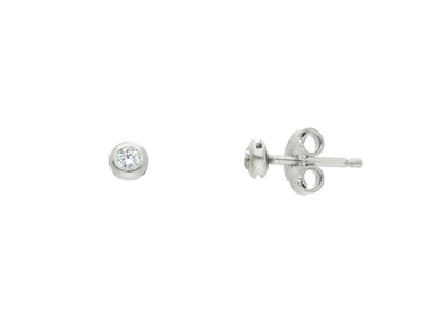 18K WHITE GOLD BEZEL EARRINGS CUBIC ZIRCONIA WITH FRAME SOLITAIRE DIAMETER 3.5mm.