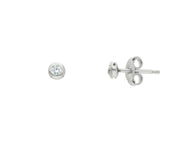 18K WHITE GOLD BEZEL EARRINGS CUBIC ZIRCONIA WITH FRAME SOLITAIRE DIAMETER 3.5mm.