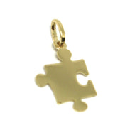 18K YELLOW GOLD CHARM PENDANT, MINI SMALL 14mm PUZZLE PIECE, FLAT, MADE IN ITALY.