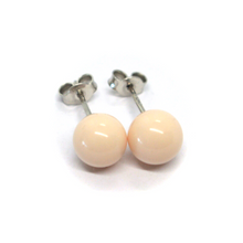 Load image into Gallery viewer, 18k white gold 8mm balls spheres pink reconstructed coral button earrings.
