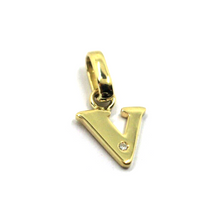 Load image into Gallery viewer, 18k yellow gold pendant charm small initial letter V, 10mm, 0.4&quot;, with diamond.
