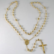 18k yellow gold big rosary necklace miraculous Mary medal Jesus cross Italy made.