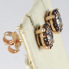 Load image into Gallery viewer, 18k rose pink gold earrings with zirconia, brown and white.
