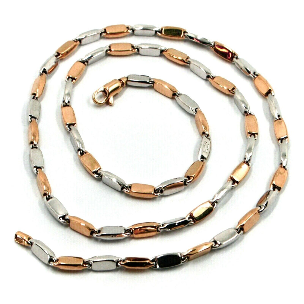 18k white rose gold chain necklace alternate rectangular oval tube links, 20