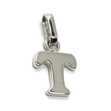 solid 18k white gold charm pendant small initial letter T, 10mm, 0.4 inches.