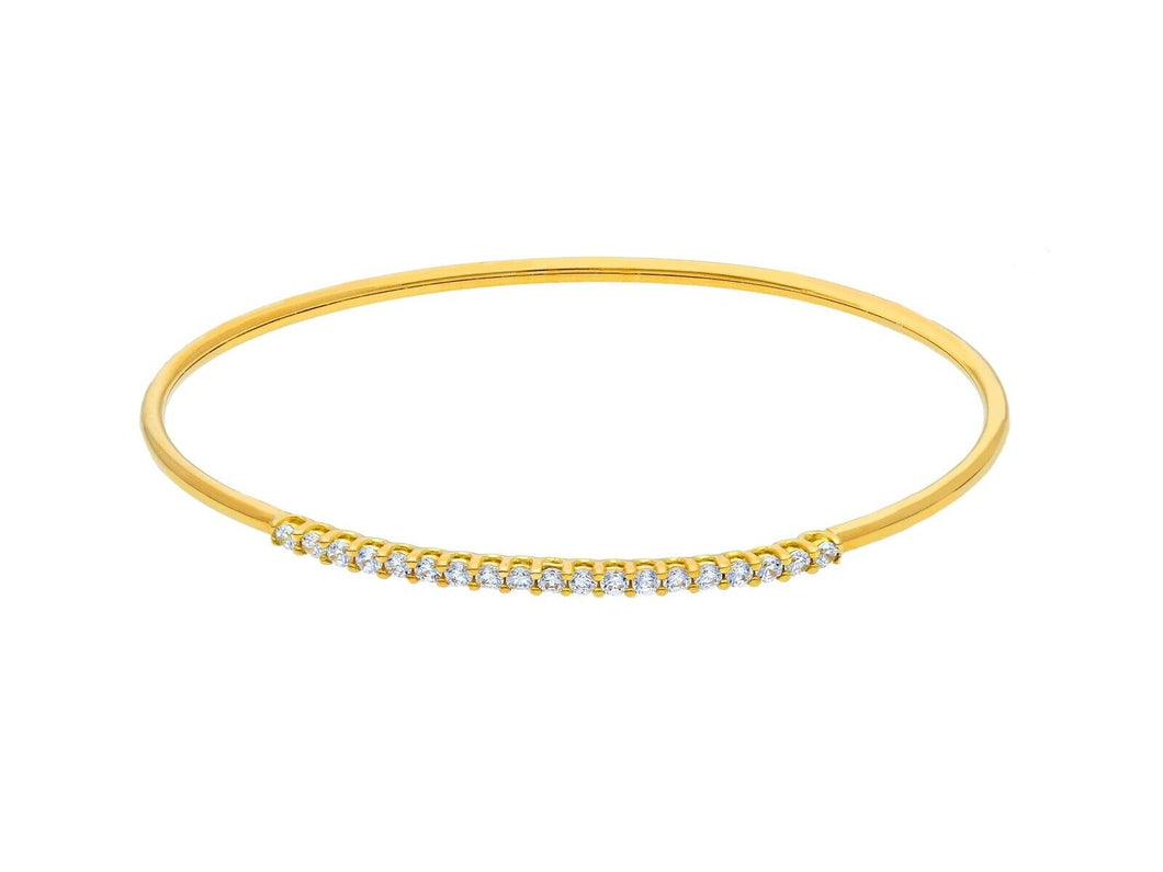 18K YELLOW GOLD BRACELET, RIGID, BANGLE, 2 MM THICKNESS, SMOOTH, CUBIC ZIRCONIA.