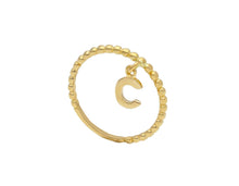 Load image into Gallery viewer, 18K YELLOW GOLD RING, SMALL 1mm SQUARES WIRE AND 5mm LETTER INITIAL C PENDANT.
