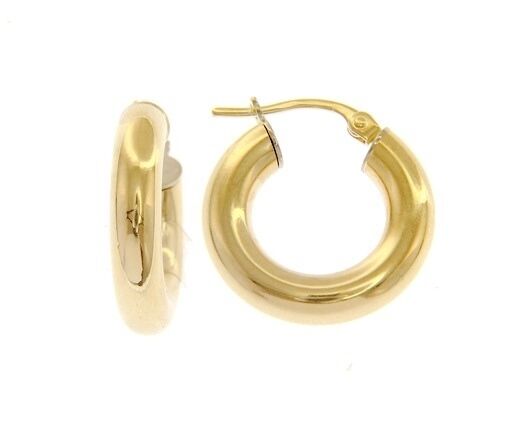 18K YELLOW GOLD ROUND CIRCLE EARRINGS DIAMETER 10 MM, WIDTH 4 MM, MADE IN ITALY.