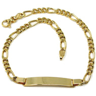 18k yellow gold bracelet 3.5 mm rounded figaro gourmette 3+1, with plate, 8.3