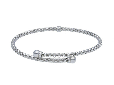 18k white gold bypass bangle rigid basket popcorn tube bracelet 3mm, spheres.