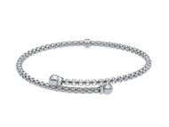 18k white gold bypass bangle rigid basket popcorn tube bracelet 3mm, spheres.