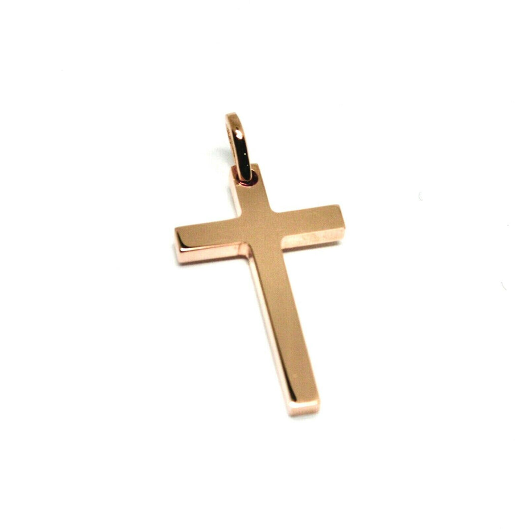 SOLID 18K ROSE GOLD SMALL CROSS 18mm, SQUARED, SMOOTH, 2mm THICK MADE IN ITALY.