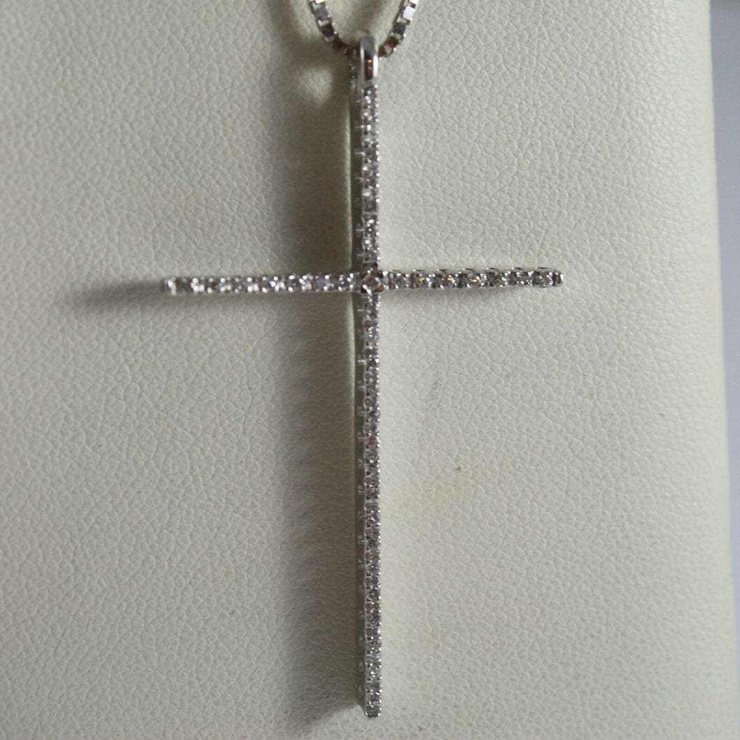 SOLID 18K WHITE GOLD NECKLACE WITH BIG CROSS, DIAMONDS, DIAMOND MADE IN ITALY