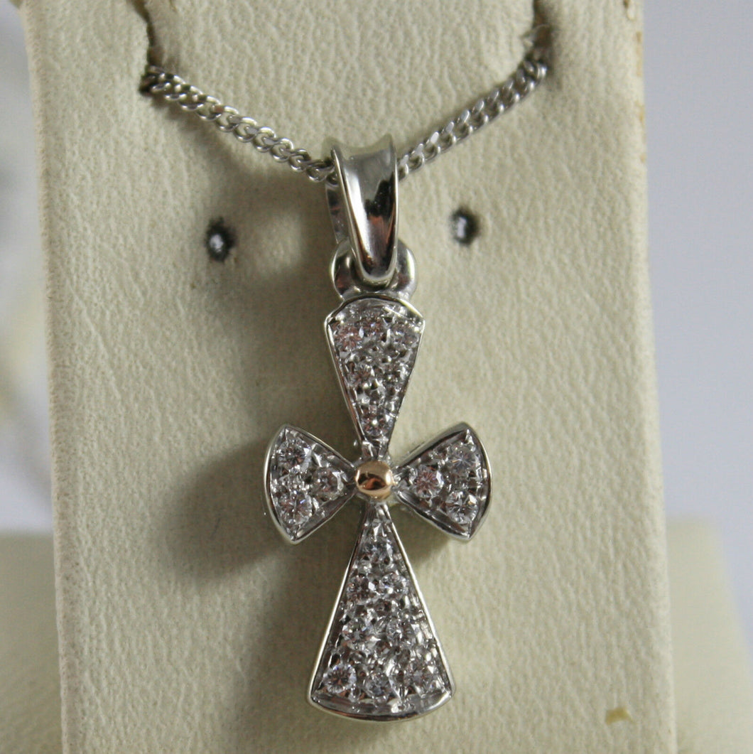 SOLID 18K WHITE GOLD NECKLACE WITH CROSS, DIAMONDS, DIAMOND MADE IN ITALY