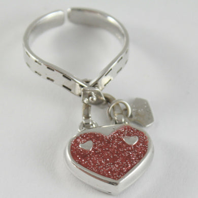 SOLID 18K WHITE GOLD HEART RING BAG BAGS WITH RED GLAM, BY ROSATO, MADE IN ITALY.