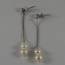 Load image into Gallery viewer, SOLID 18K WHITE GOLD PENDANTS EARRINGS WITH FRESHWATER WHITE PEARL MADE IN ITALY.
