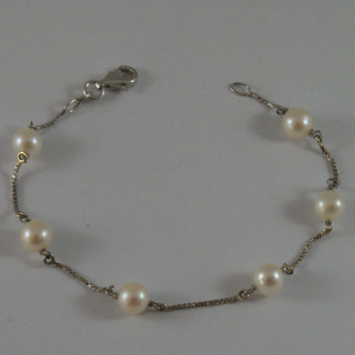 solid 18k white gold bracelet with freshwater white pearl made in Italy 7.28 in.