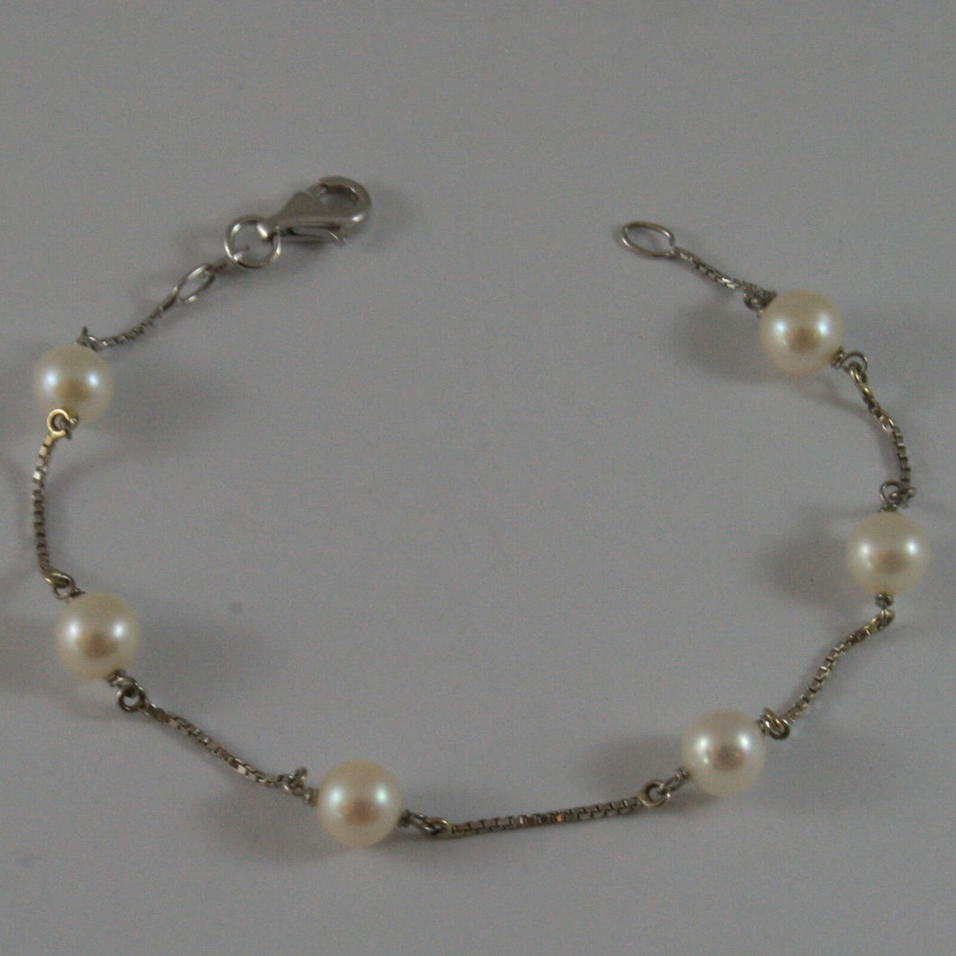 solid 18k white gold bracelet with freshwater white pearl made in Italy 7.28 in.