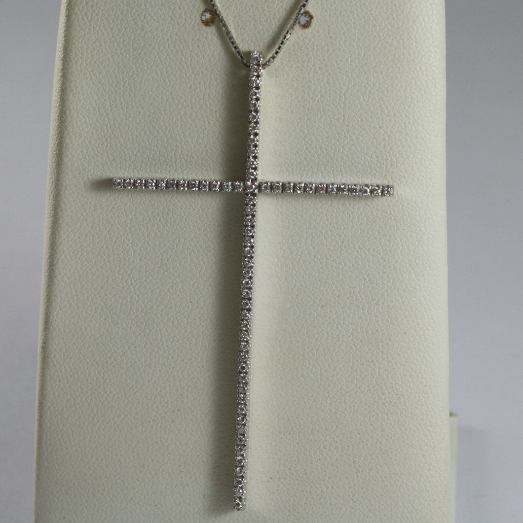 SOLID 18K WHITE GOLD NECKLACE WITH BIG CROSS, DIAMONDS, DIAMOND MADE IN ITALY.
