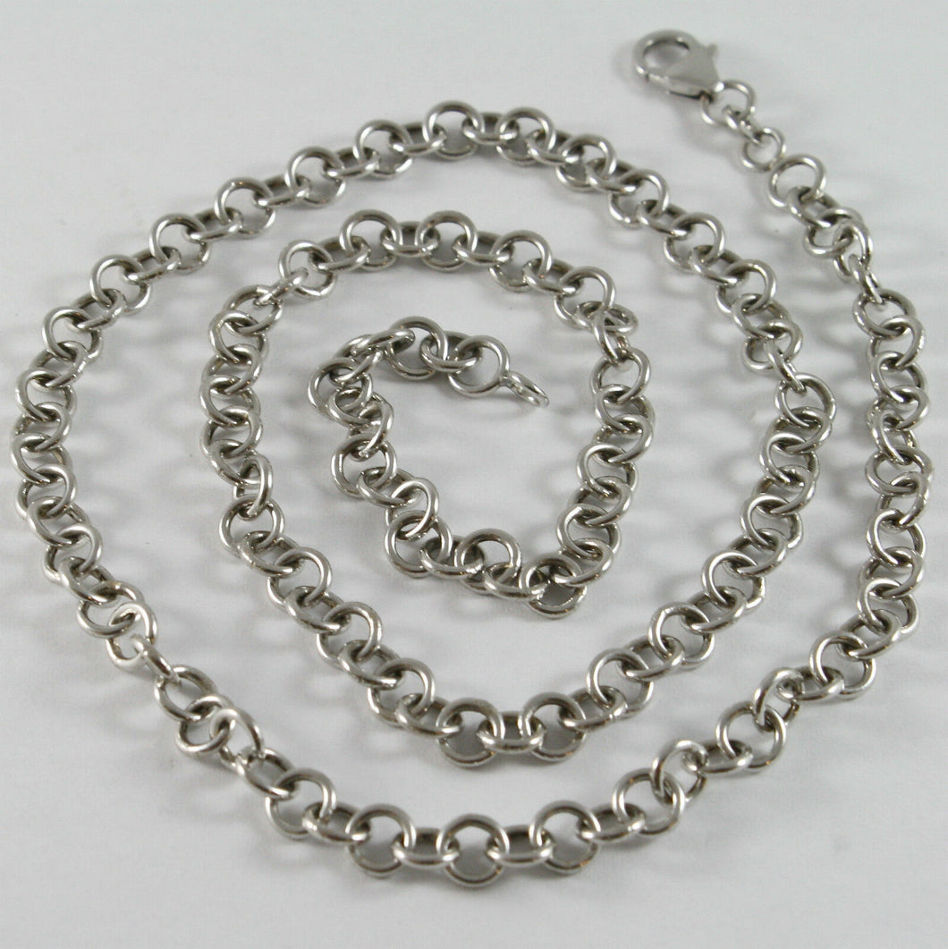 18k white gold chain, necklace, with round rolo 6 mm link, circle, made in Italy.