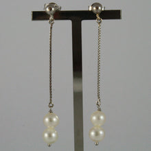 Load image into Gallery viewer, SOLID 18K WHITE GOLD PENDANTS EARRINGS WITH FRESHWATER WHITE PEARL MADE IN ITALY.
