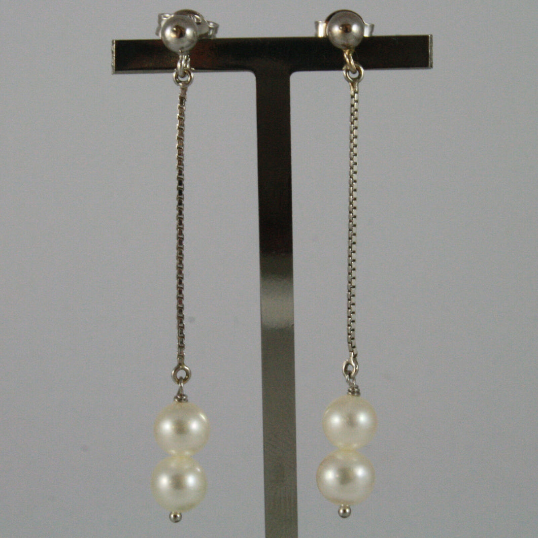 SOLID 18K WHITE GOLD PENDANTS EARRINGS WITH FRESHWATER WHITE PEARL MADE IN ITALY.
