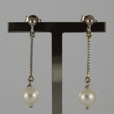 SOLID 18K WHITE GOLD PENDANTS EARRINGS WITH FRESHWATER WHITE PEARL MADE IN ITALY.