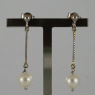 SOLID 18K WHITE GOLD PENDANTS EARRINGS WITH FRESHWATER WHITE PEARL MADE IN ITALY.
